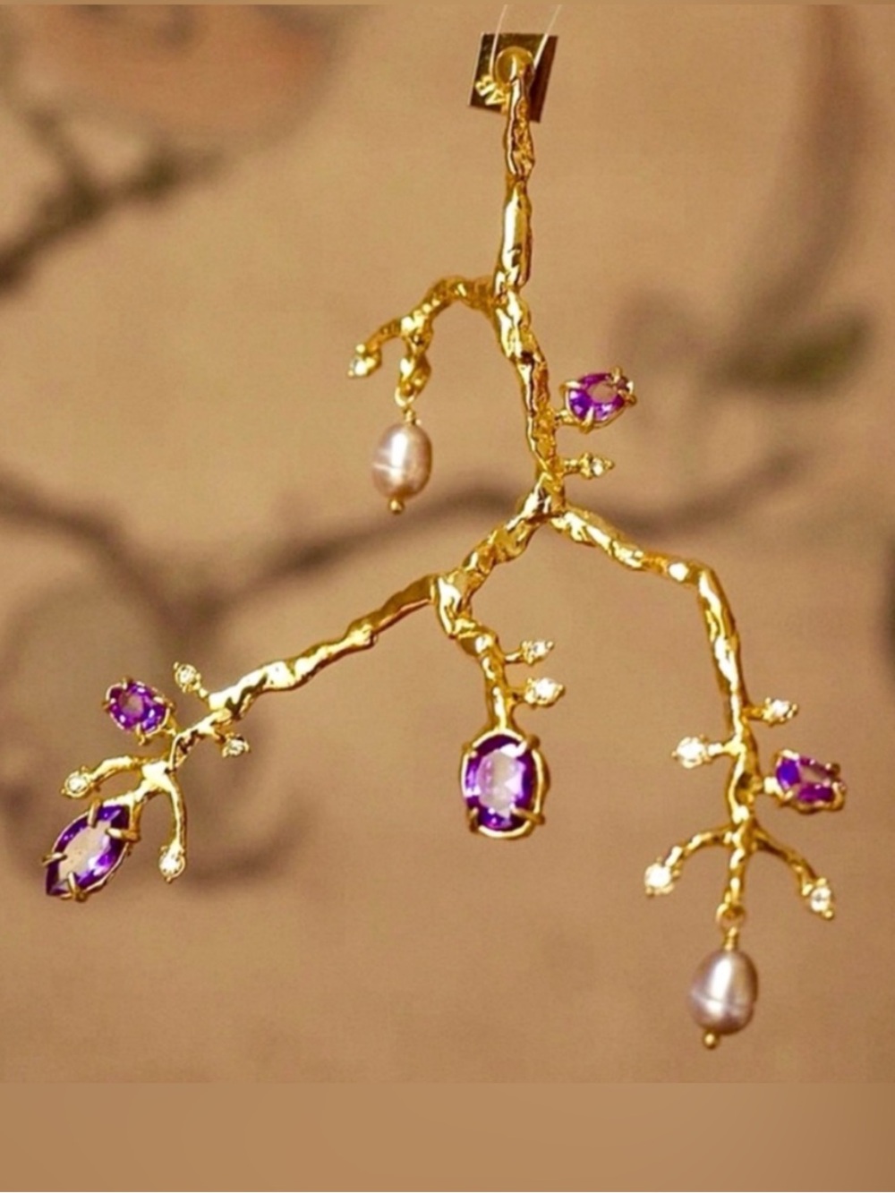 Alexis Bittar Gold and Purple Branch Earrings